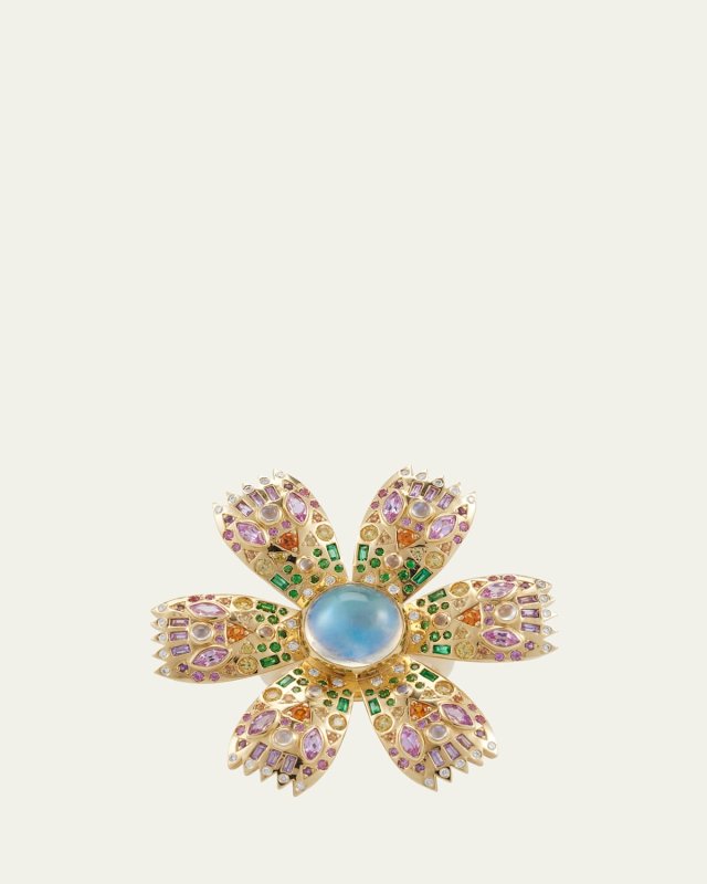 Poppy Ring with Moonstone, Sapphires and Diamonds